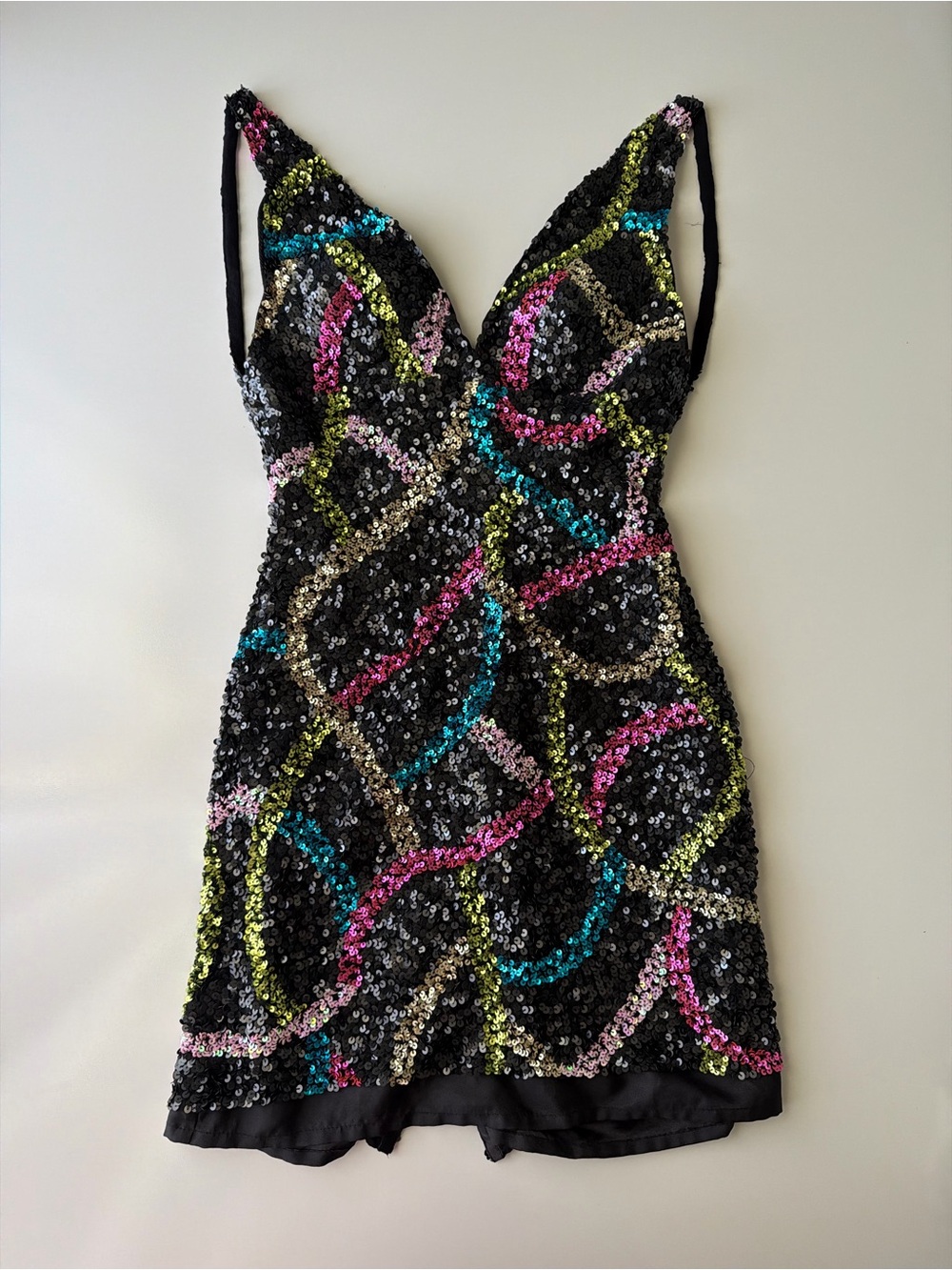 Scala Black Sequin Mini Dress with Multicolor Loop Pattern